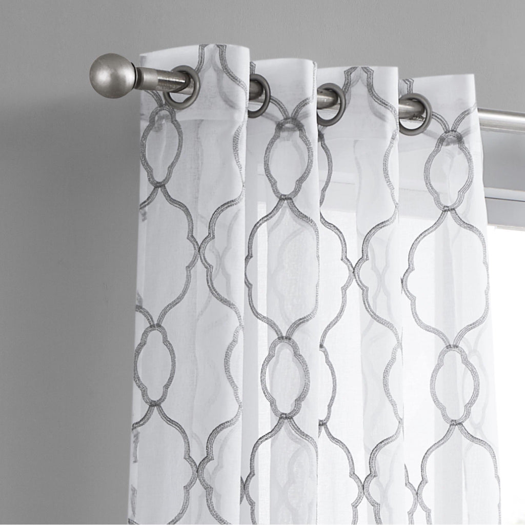 84” Silver Trellis Pattern Embroidered Window Curtain Panel SpadezStore