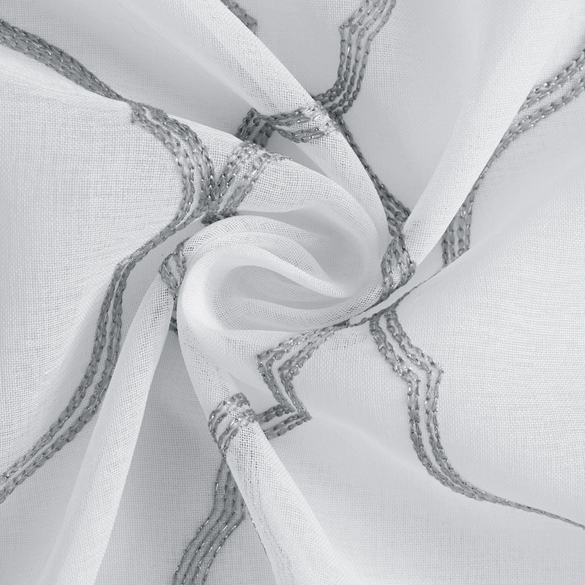 84” Silver Trellis Pattern Embroidered Window Curtain Panel SpadezStore