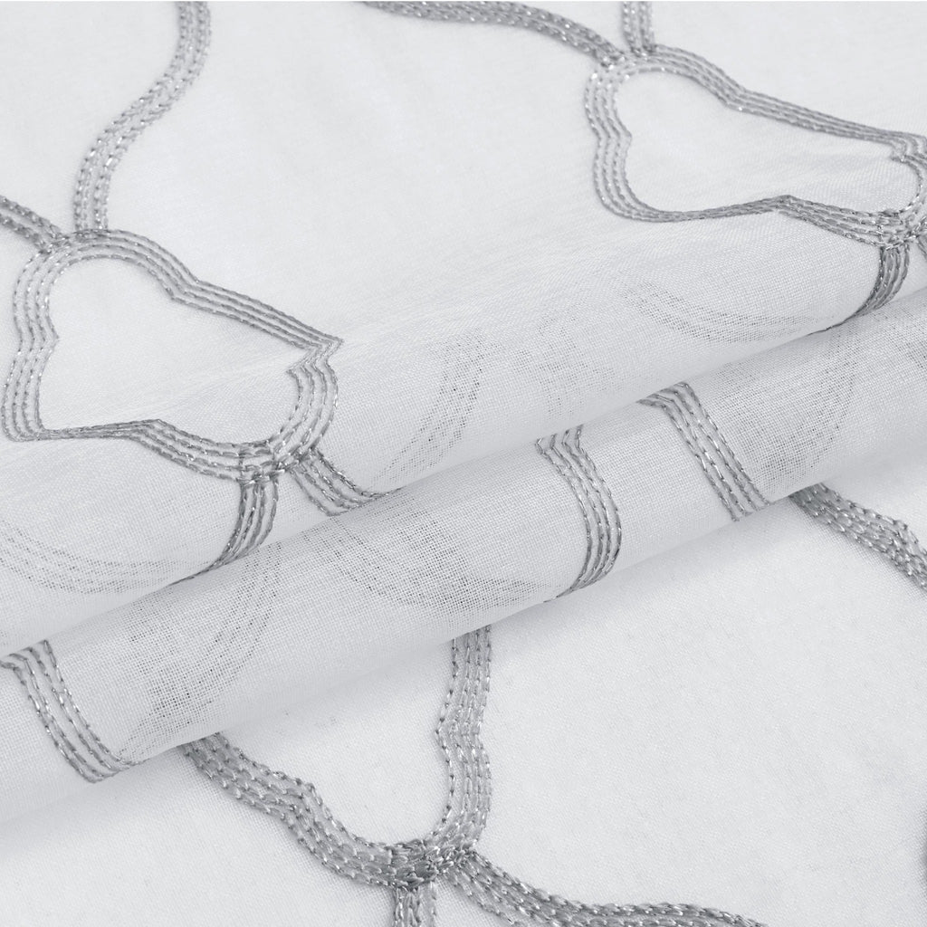 84” Silver Trellis Pattern Embroidered Window Curtain Panel SpadezStore