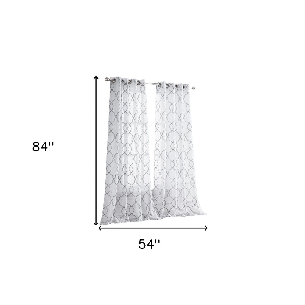 84” Silver Trellis Pattern Embroidered Window Curtain Panel SpadezStore