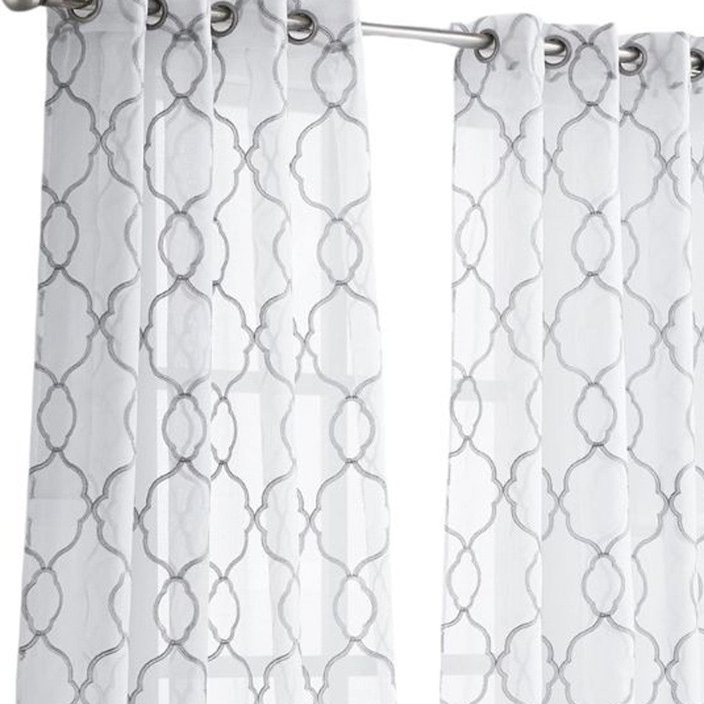 84” Silver Trellis Pattern Embroidered Window Curtain Panel SpadezStore