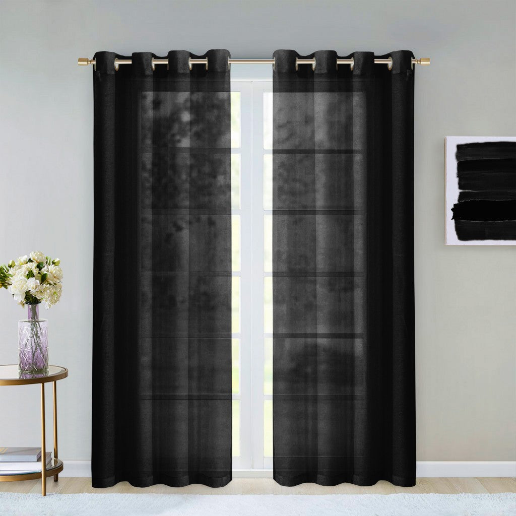 Set of Two 84" Black Solid Modern Window Panels SpadezStore