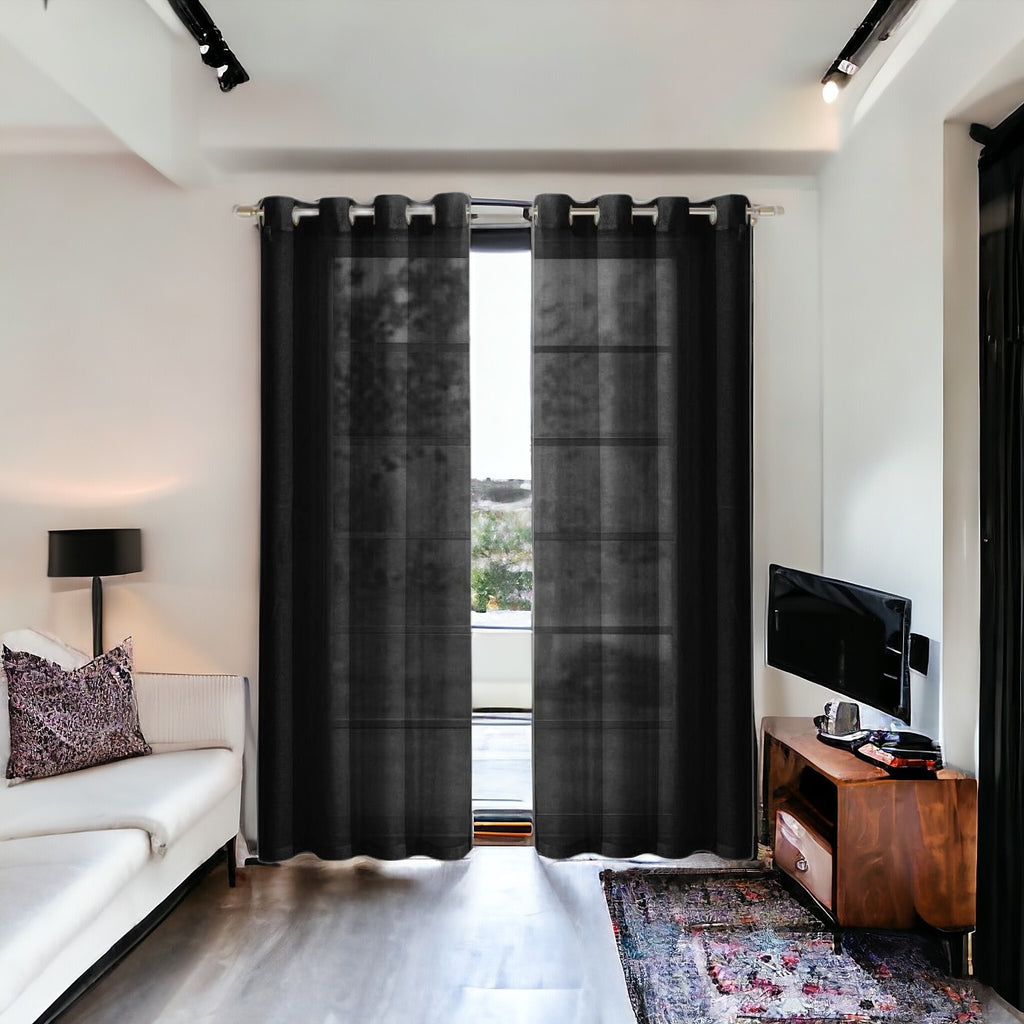 Set of Two 84" Black Solid Modern Window Panels SpadezStore