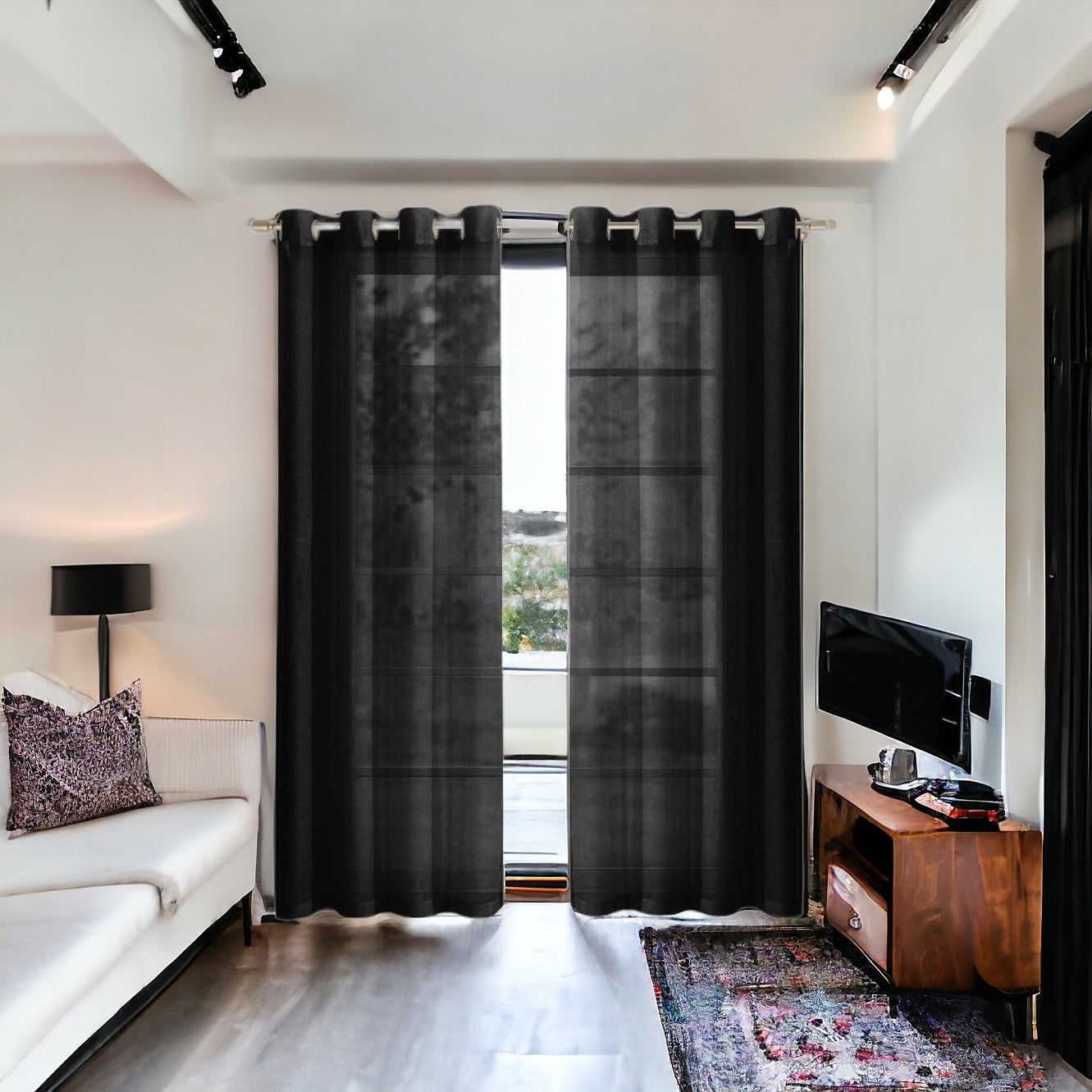 Set of Two 84" Black Solid Modern Window Panels SpadezStore