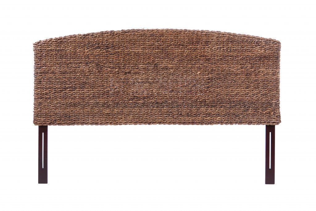 Brown Natural and Rustic Woven Banana Leaf Curved King Size Headboard SpadezStore