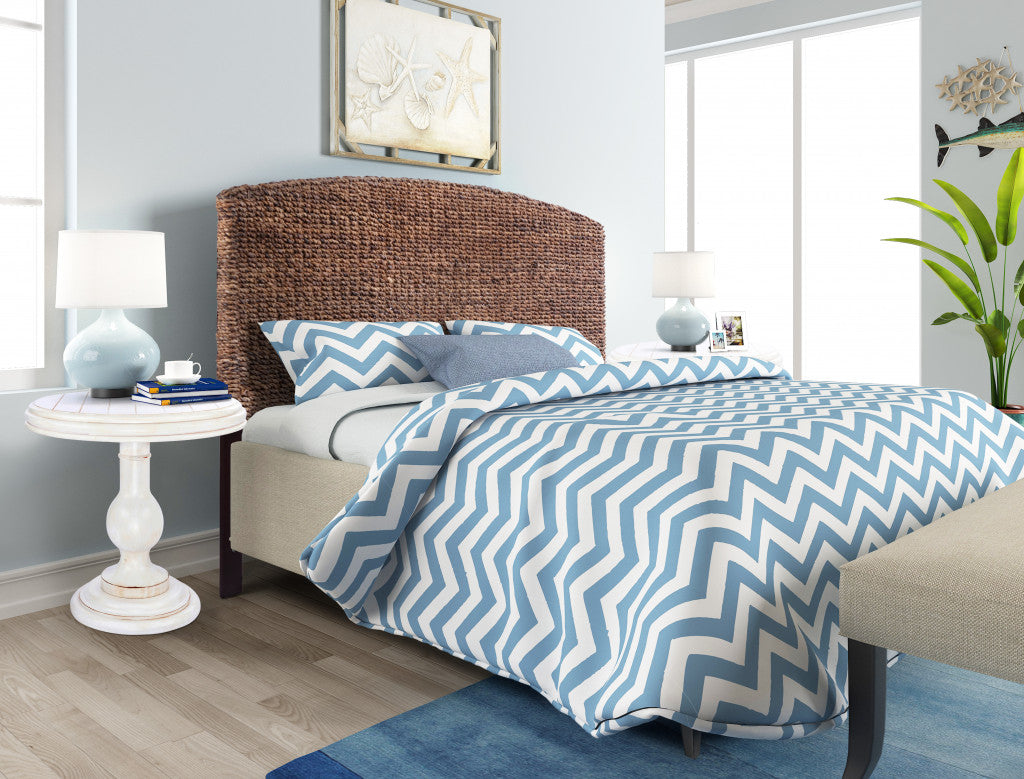 Brown Natural and Rustic Woven Banana Leaf Curved King Size Headboard SpadezStore