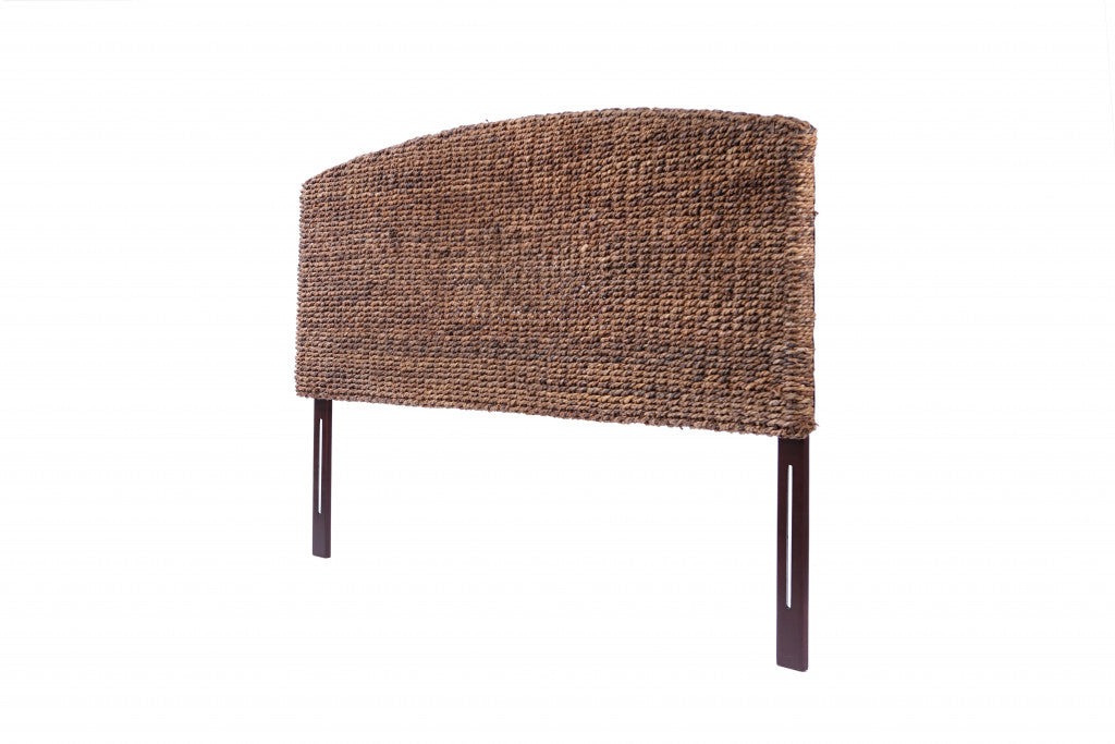 Brown Natural and Rustic Woven Banana Leaf Curved King Size Headboard SpadezStore
