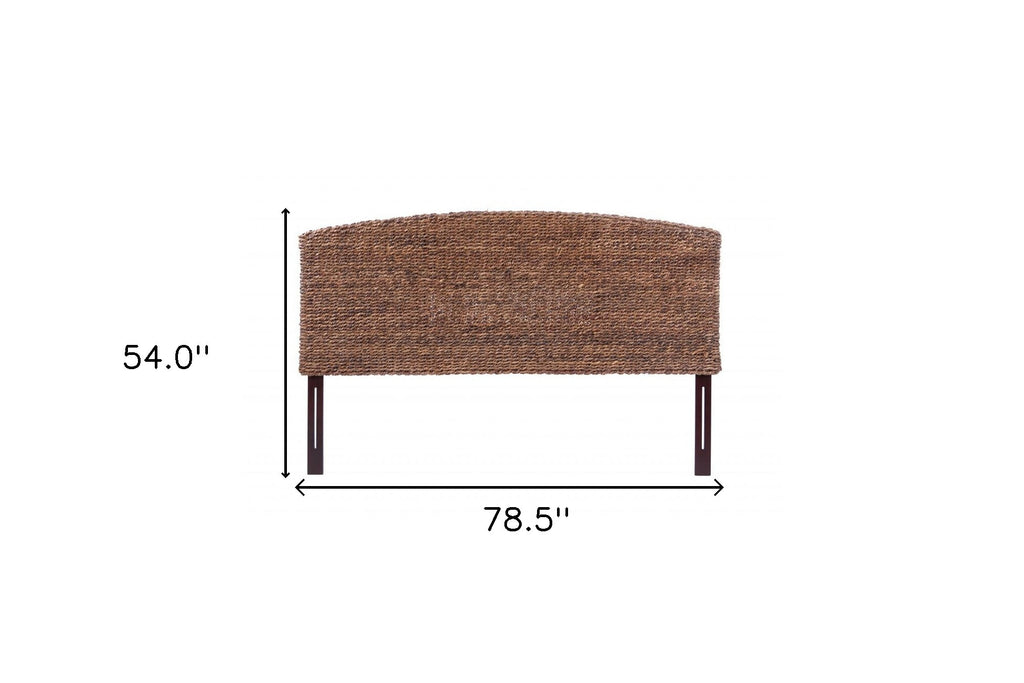 Brown Natural and Rustic Woven Banana Leaf Curved King Size Headboard SpadezStore