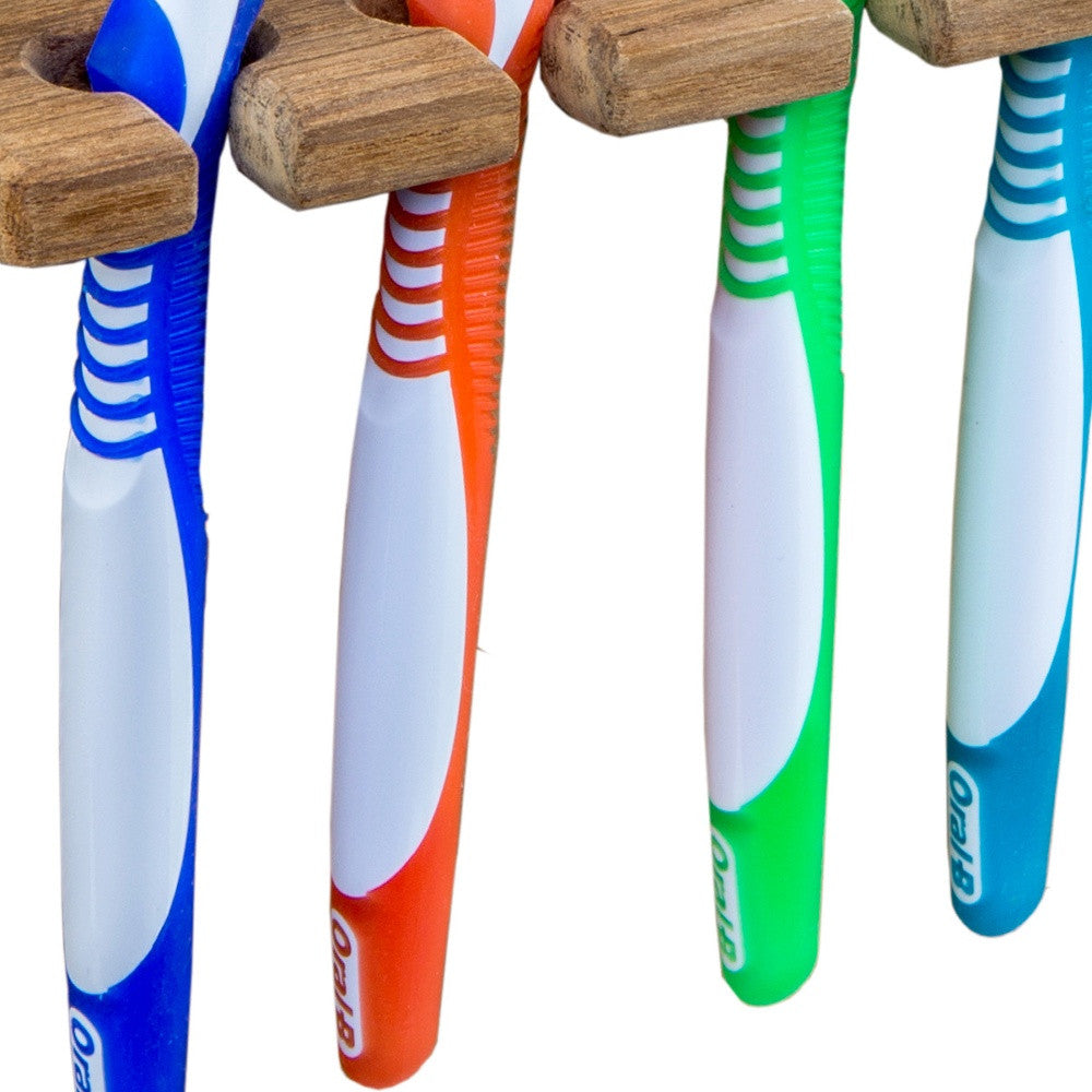 Traditional Solid Teak Wall Mount Toothbrush Holder - Thumbnail 5