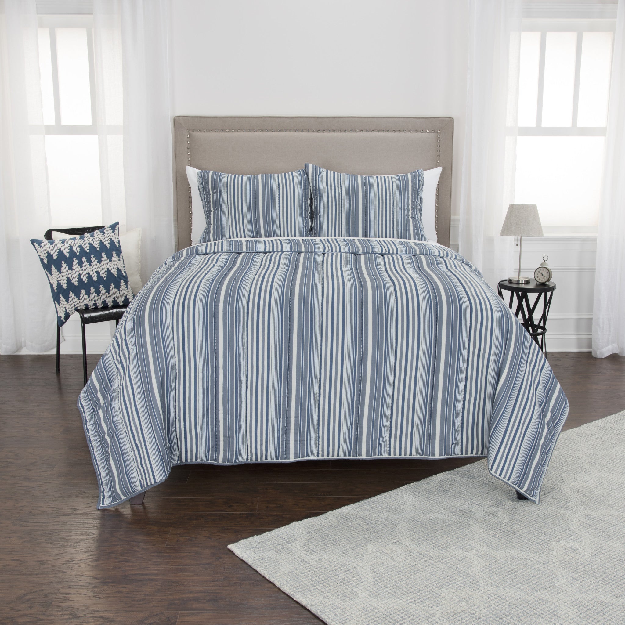 Blue And White Striped King Quilt SpadezStore