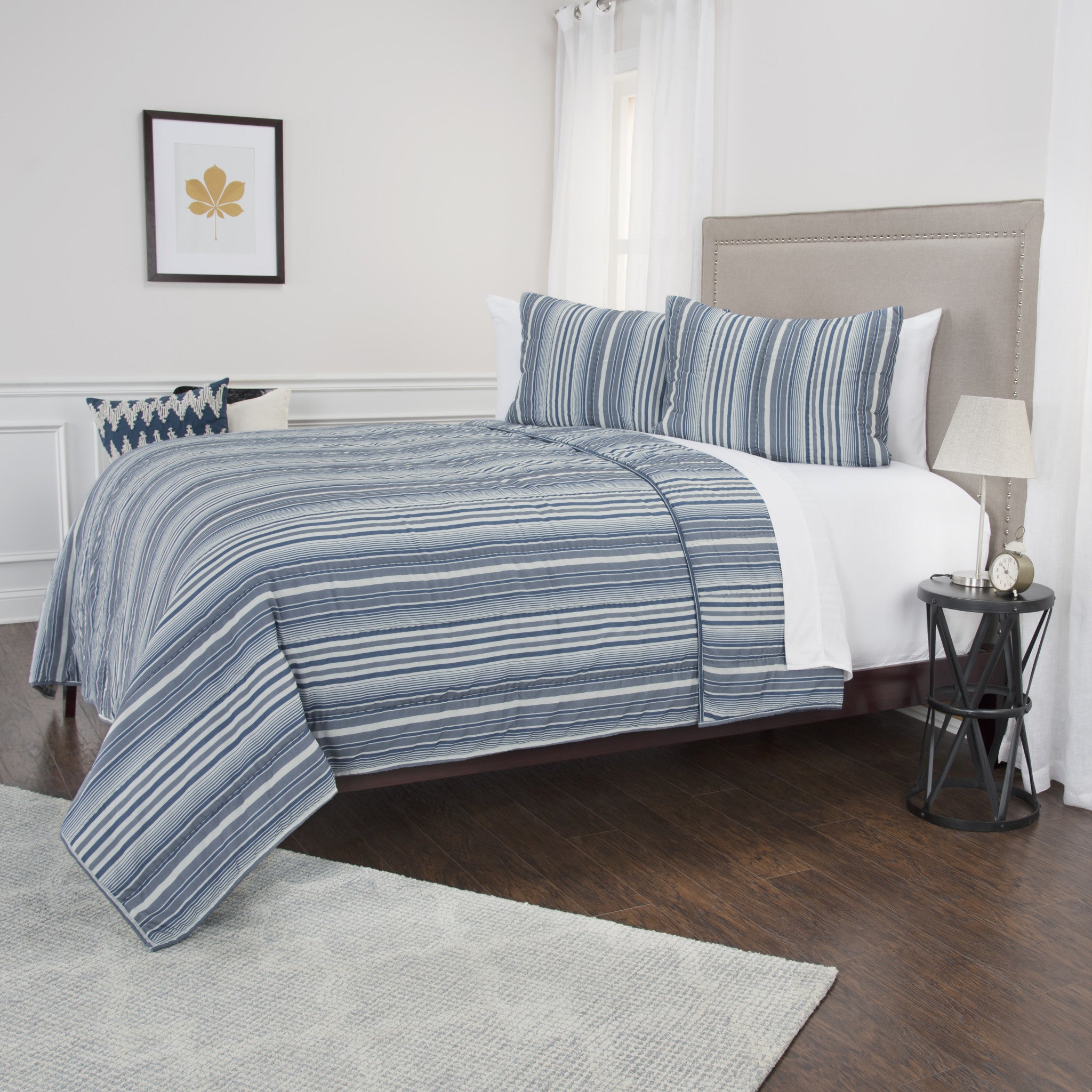 Blue And White Striped King Quilt SpadezStore