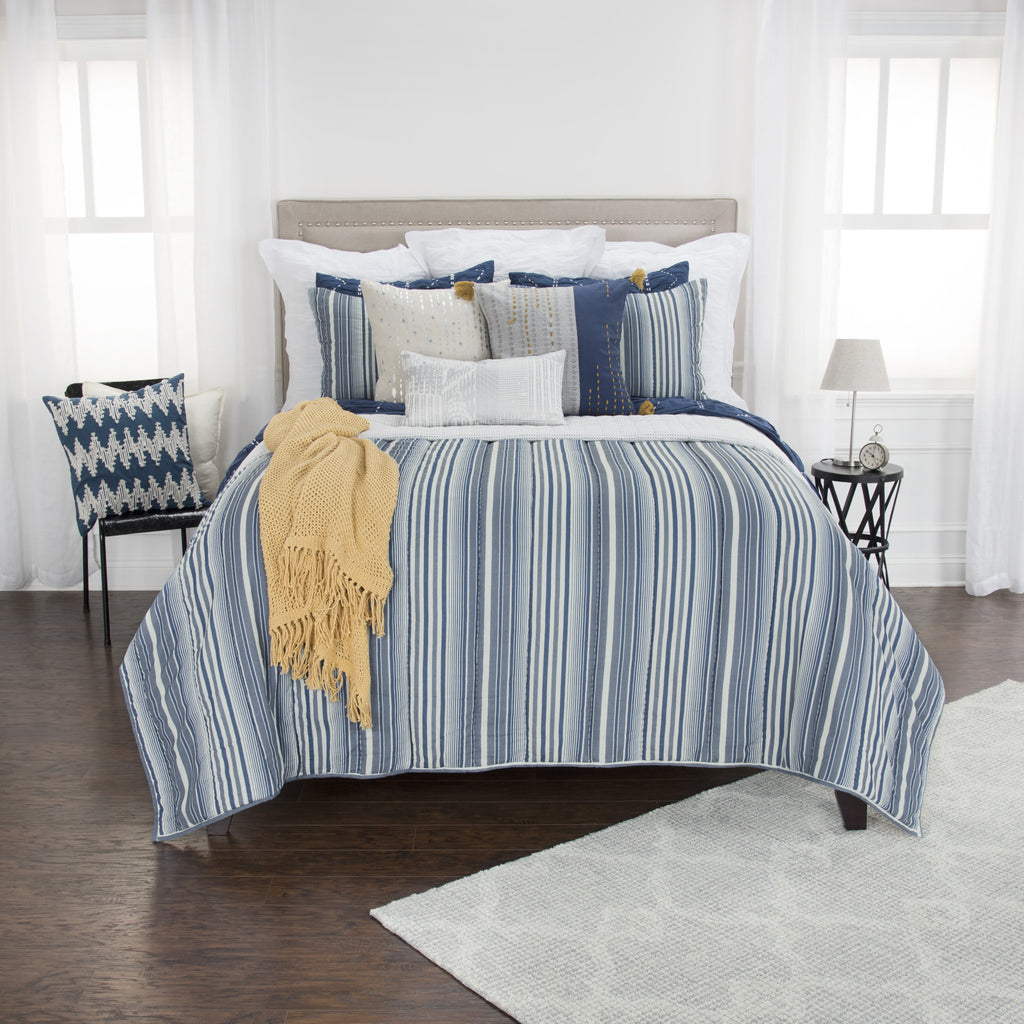 Blue And White Striped King Quilt SpadezStore