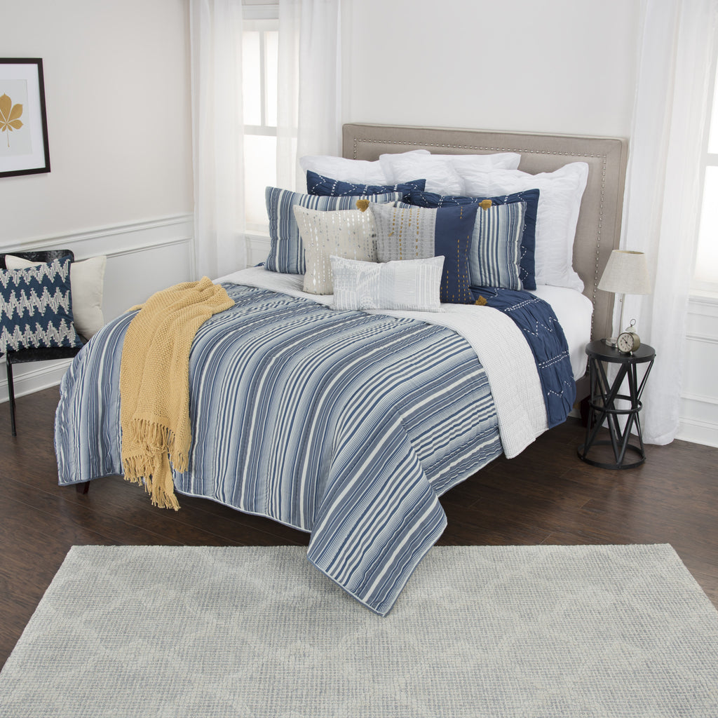 Blue And White Striped King Quilt SpadezStore