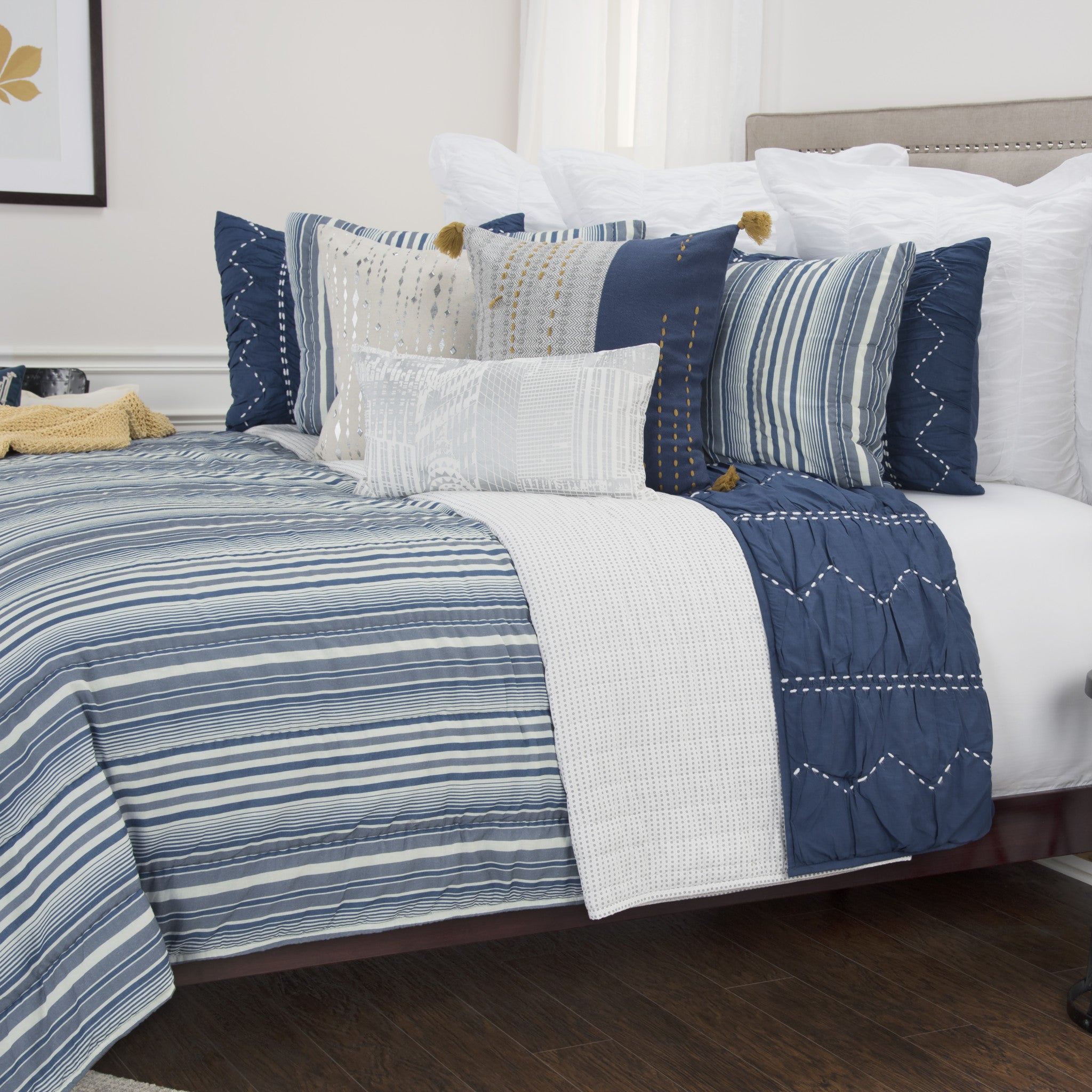 Blue And White Striped King Quilt SpadezStore