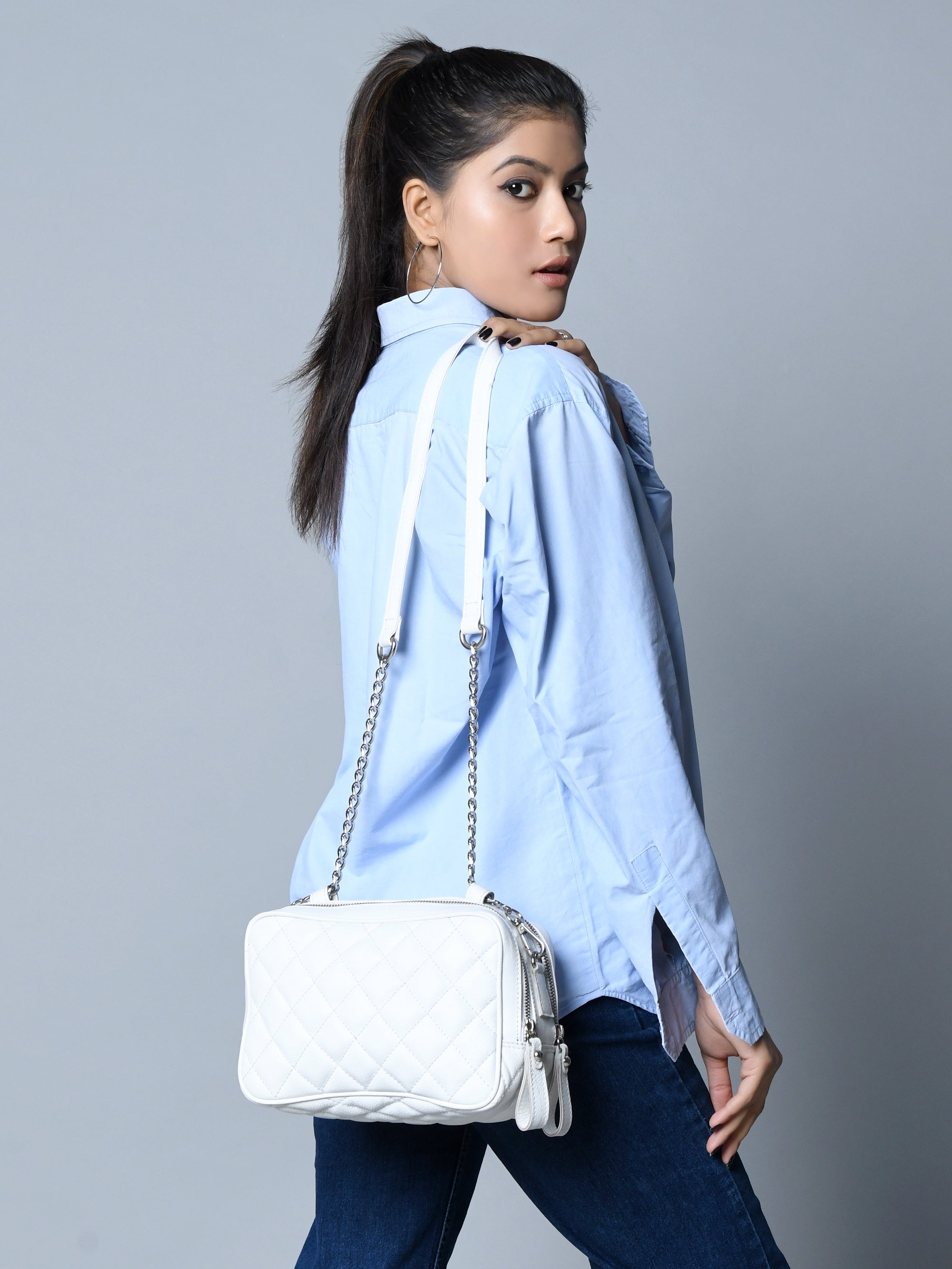 Classy Leather Bags Mini Quilted Crossbody Bag, White SpadezStore