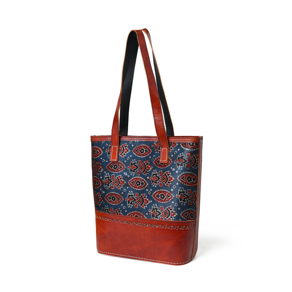 Classy Leather Bags Neela Ajrakh Leather Tote Bag