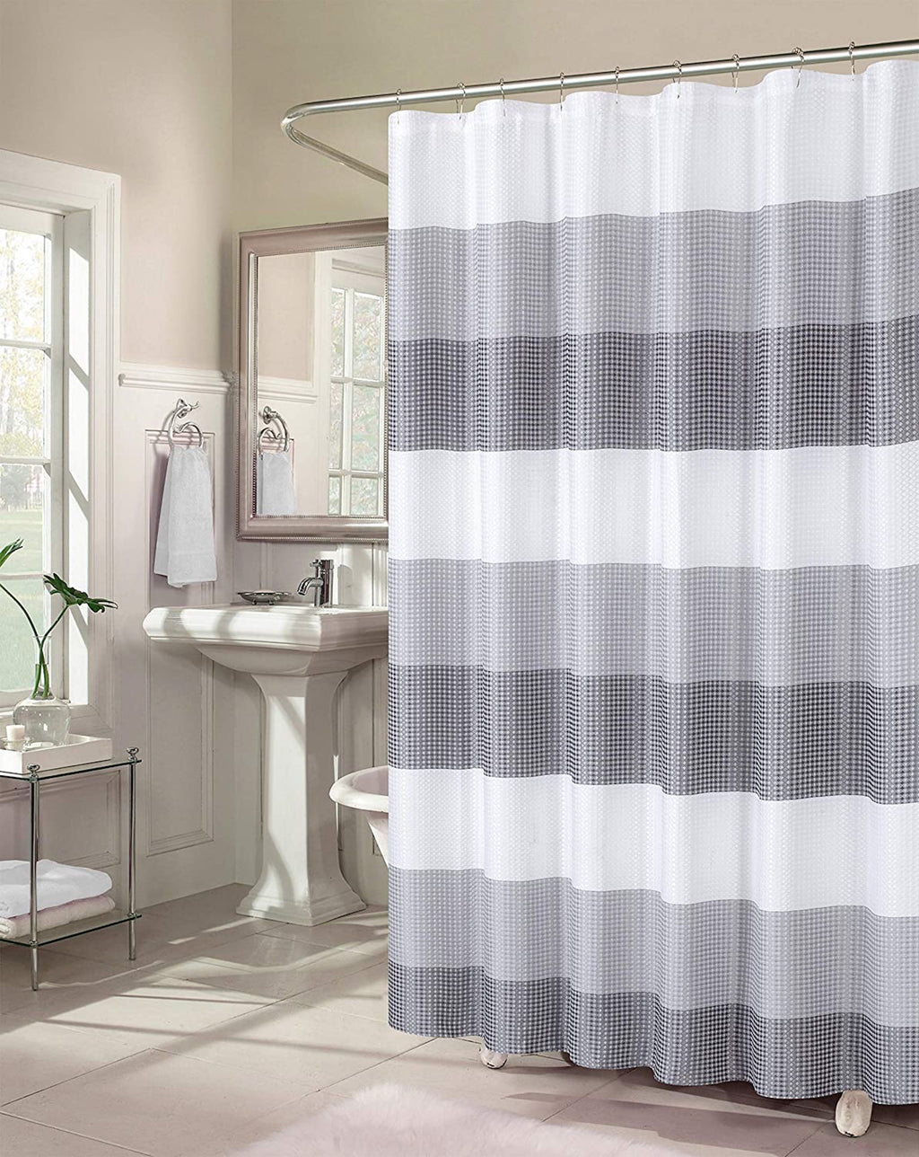 72" White and Gray Striped Shower Curtain