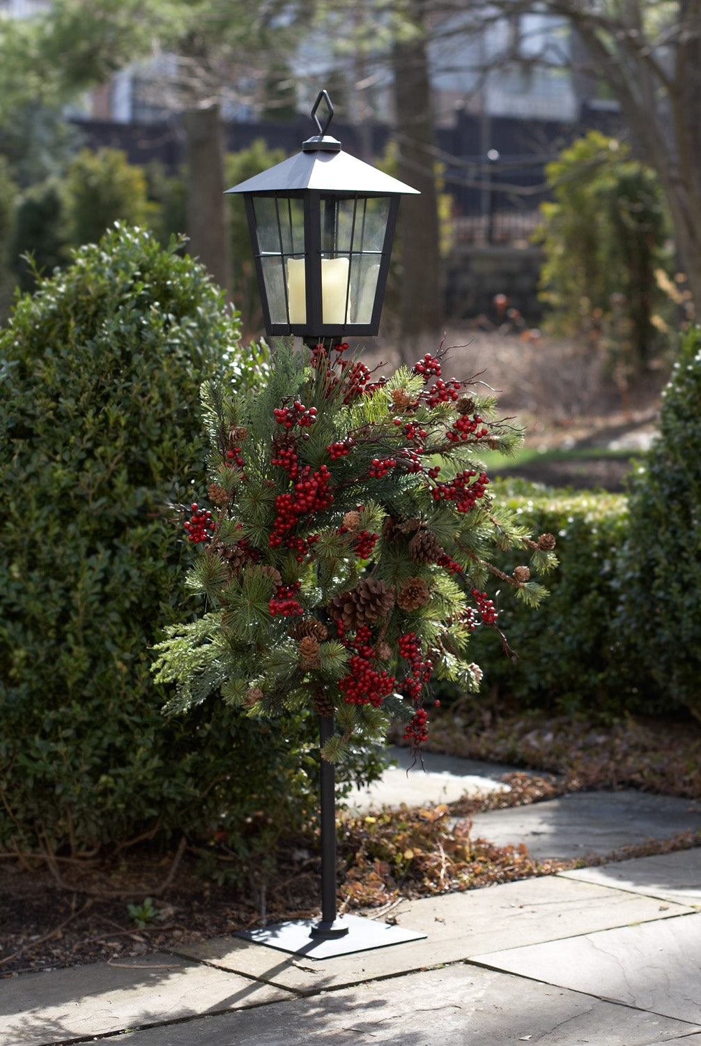 Metal Lantern Post with Wreath Holder 43.25"H SpadezStore