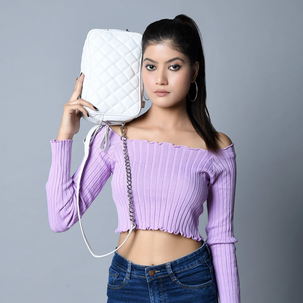 Classy Leather Bags Mini Quilted Crossbody Bag, White SpadezStore