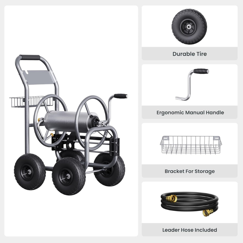 Garden Hose Reel Cart-4 Wheels-Heavy Duty SpadezStore