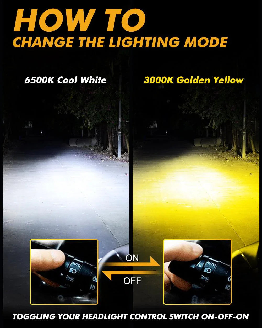 Auxbeam H4 LED Headlight Bulbs 110W 25000LM GX Bi-Color Series High Power & Brightness Dual Color Switchback | 2 Bulbs