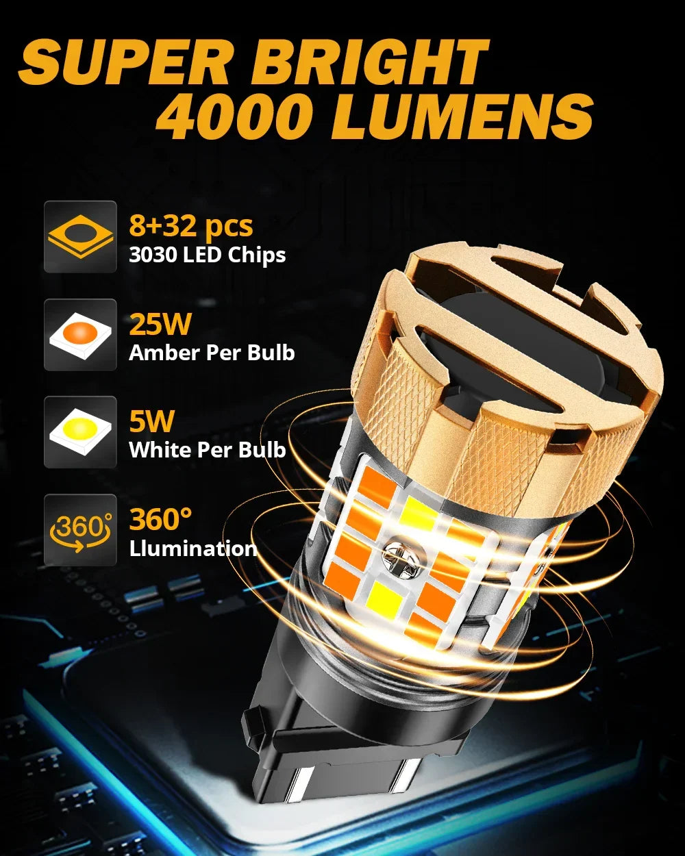 Auxbeam 3157 US-CK LED Front Turn Signal & DRL Light Bulbs 50W 4000LM CAN-Bus Error Free Dual Color Switchback White & Amber B21-PRO Series | 2 Bulbs