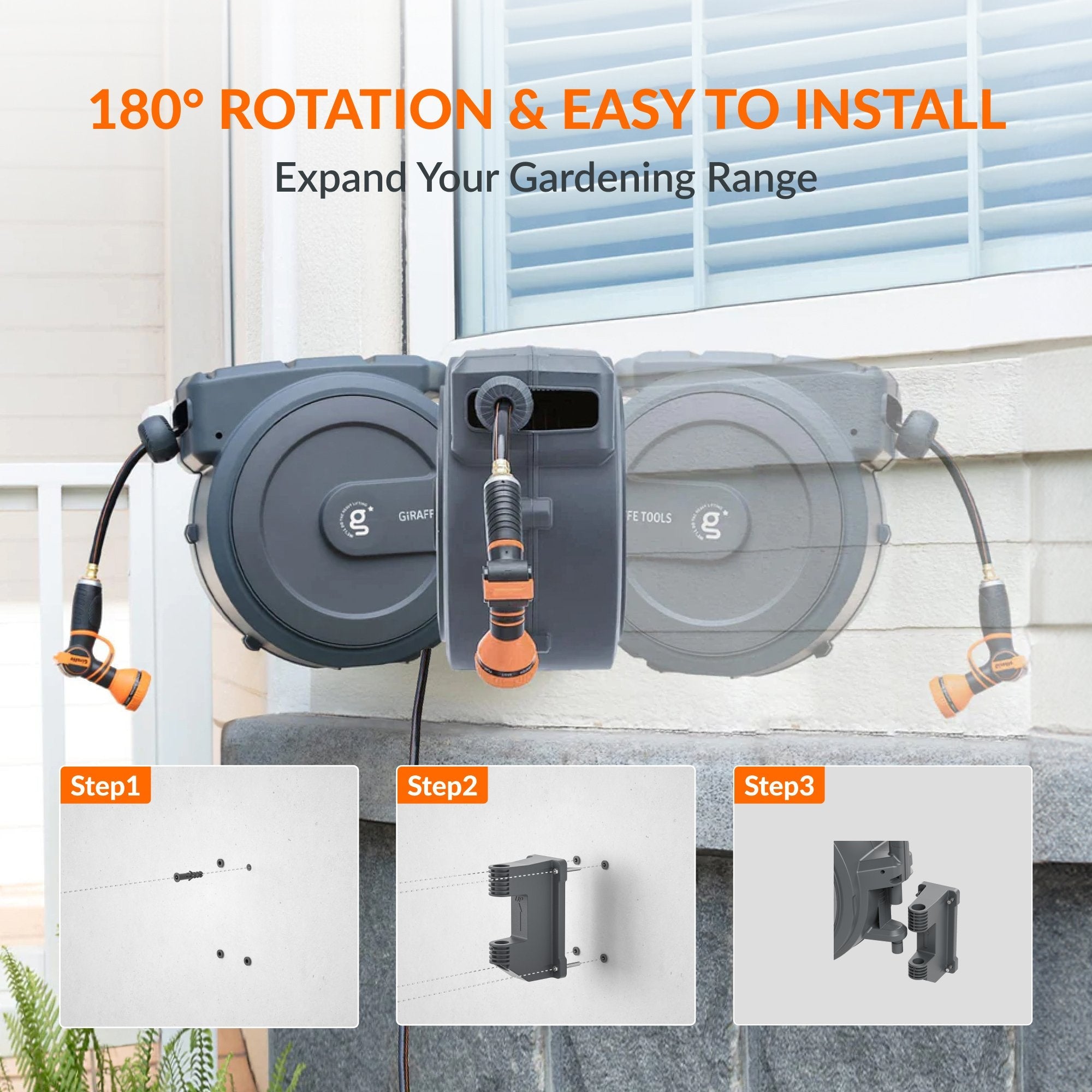 Giraffe Tools Retractable Garden Hose Reel-1/2in-78ft SpadezStore