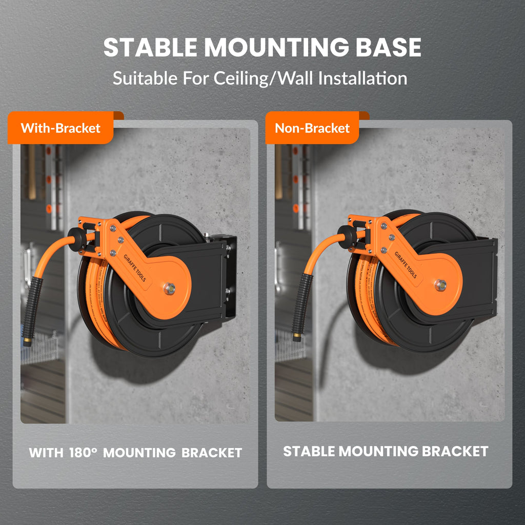 Giraffe Tools Retractable Air Hose Reel-Alloy Steel Reel-3/8in 25ft-50ft SpadezStore