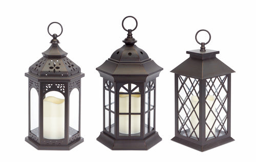 Assorted Lanterns with LED Candle Set of 3 SpadezStore