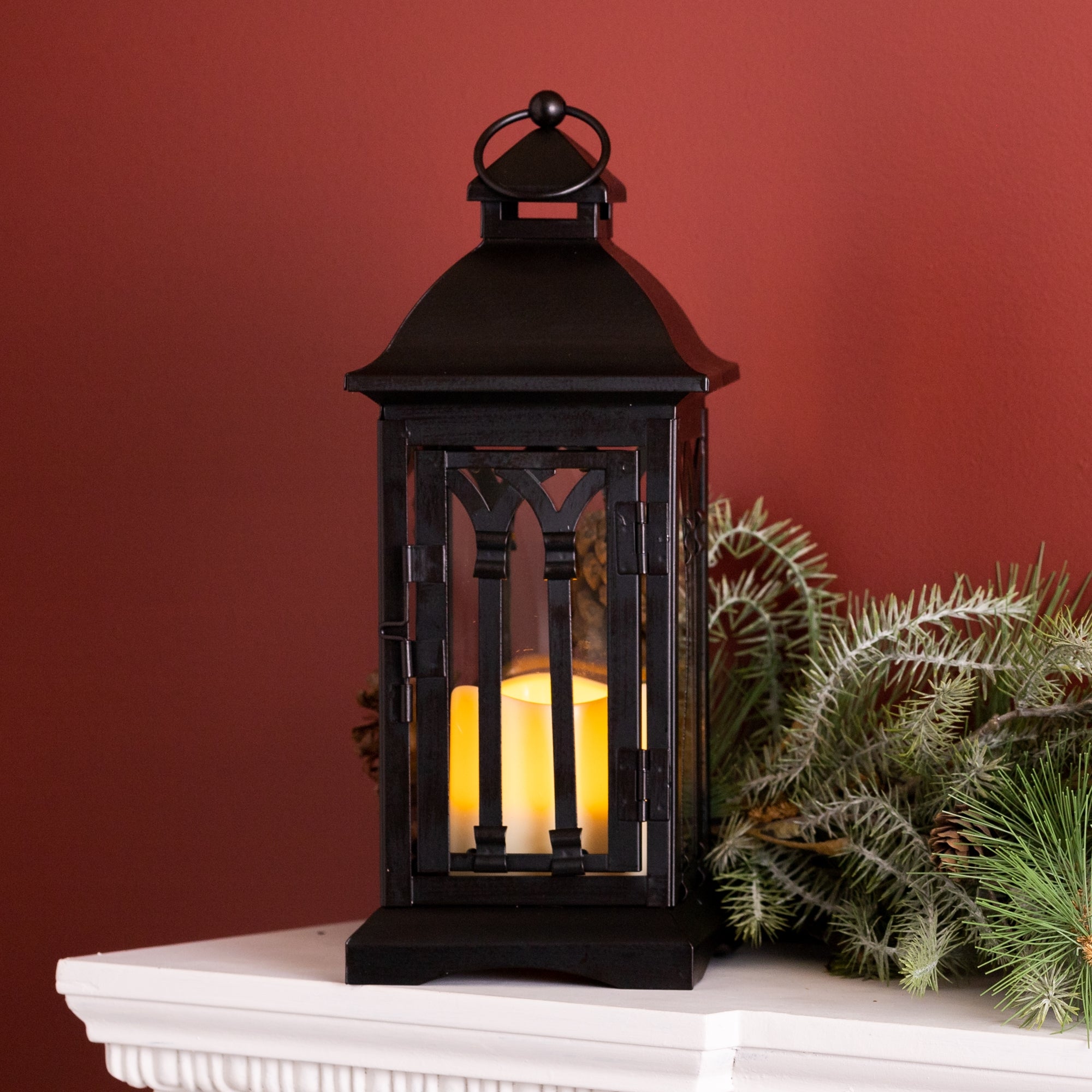 Black Metal Lantern with LED Candle - Thumbnail 4