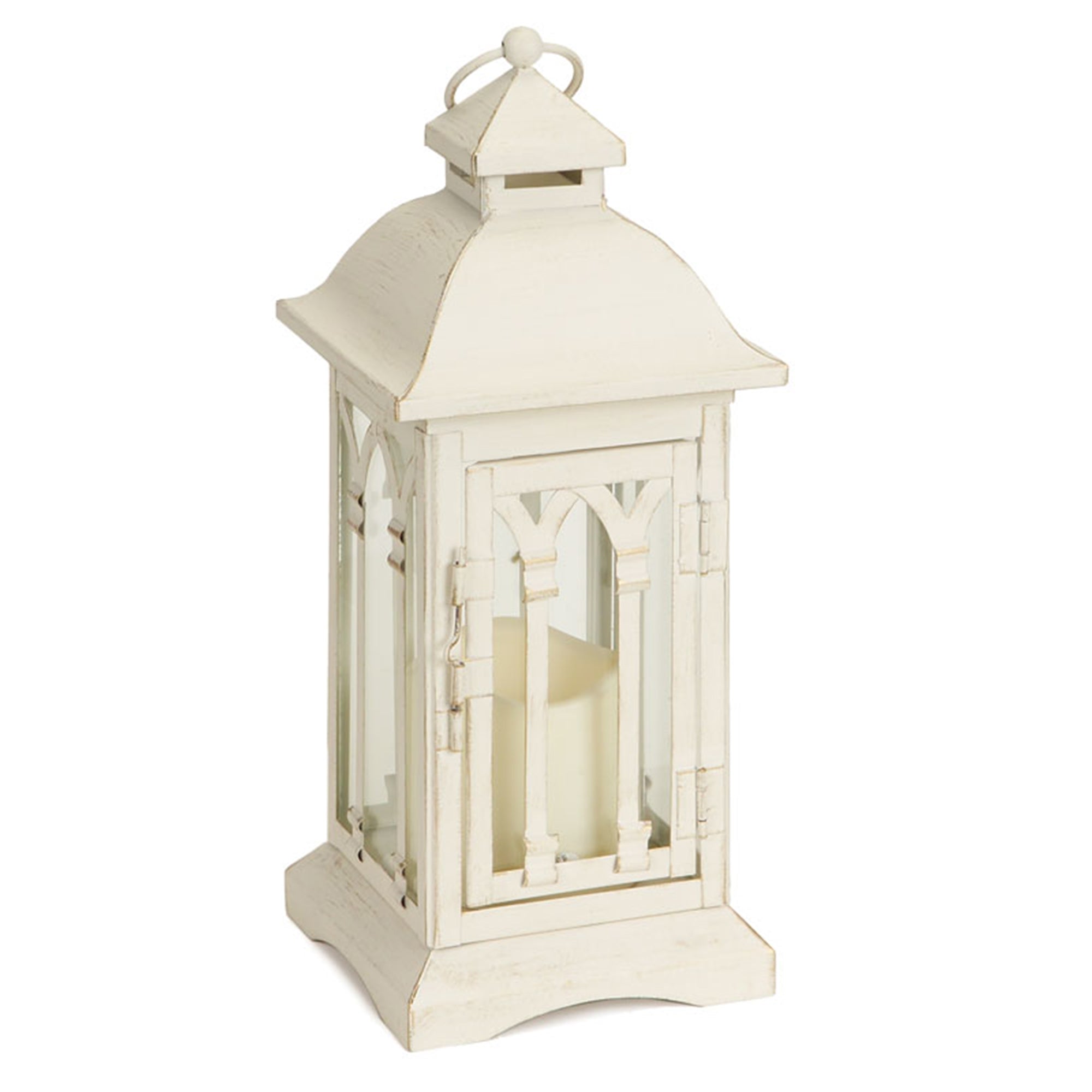 Ivory Metal Lantern with LED Candle Set of 2 SpadezStore