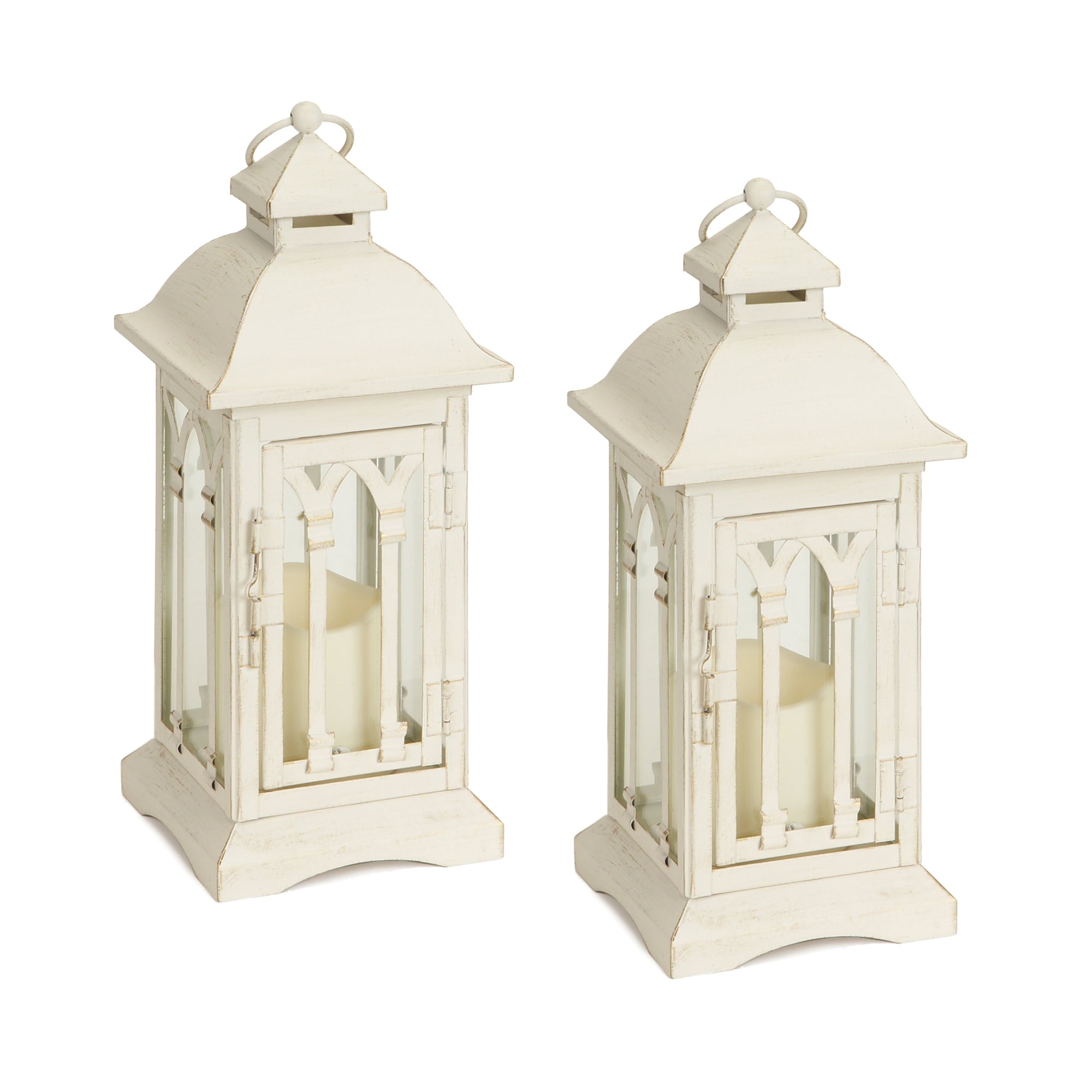 Ivory Metal Lantern with LED Candle Set of 2 SpadezStore