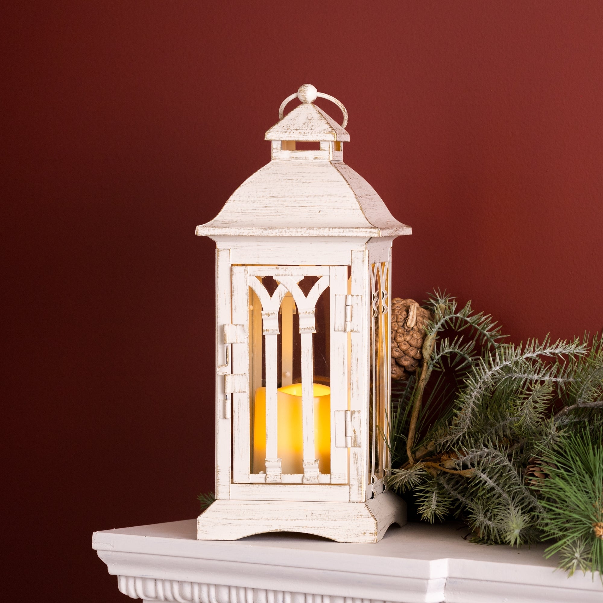 Ivory Metal Lantern with LED Candle Set of 2 - Thumbnail 3