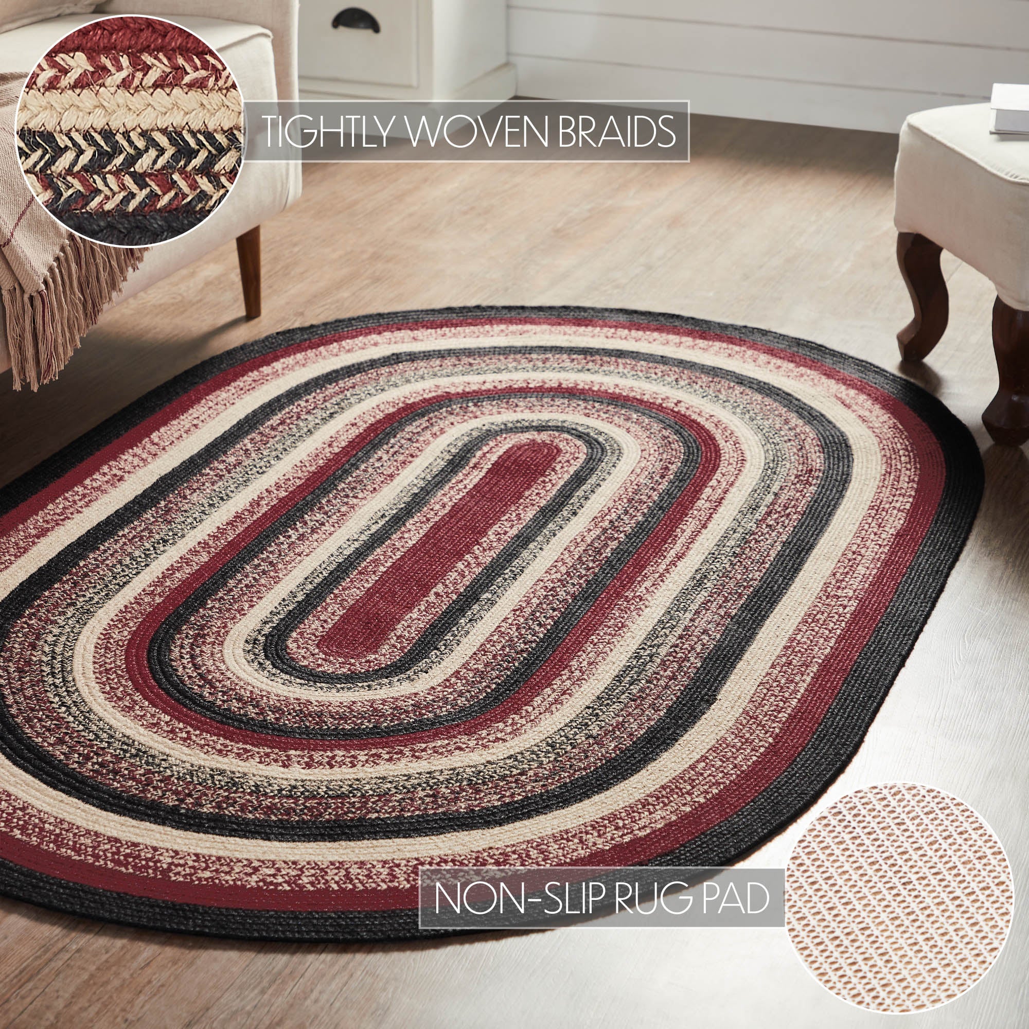 Connell Jute Rug Oval w/ Pad 48x72 SpadezStore