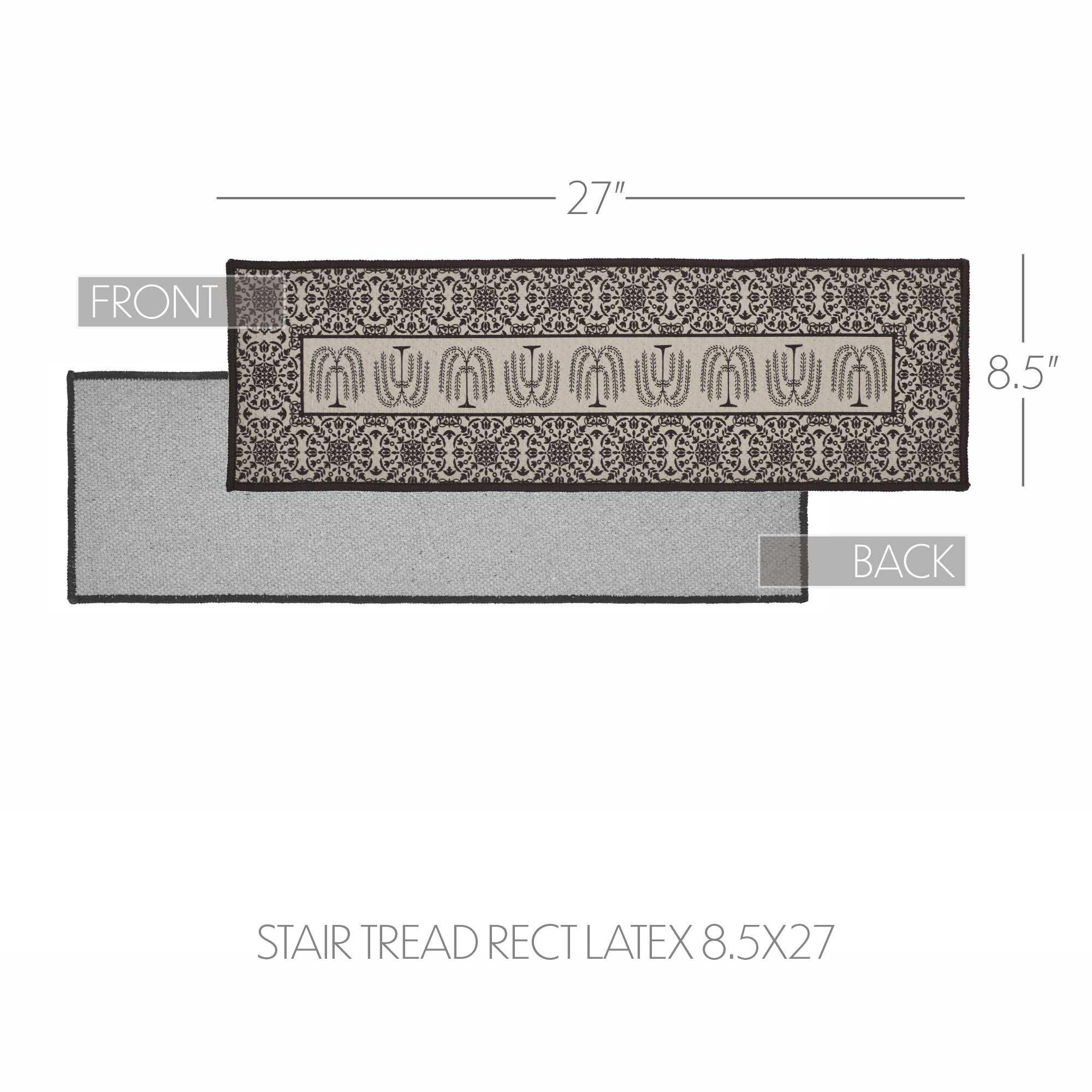 Custom House Black Tan Jacquard Indoor/Outdoor Stair Tread Rect Latex 8.5x27 SpadezStore