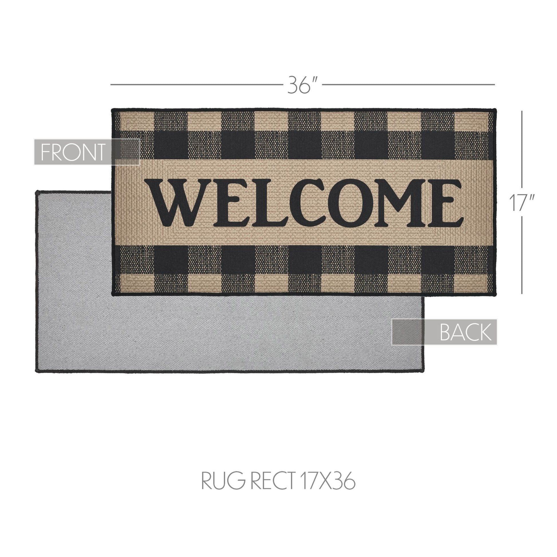 Black Check Welcome Indoor/Outdoor Rug Rect 17x36 SpadezStore