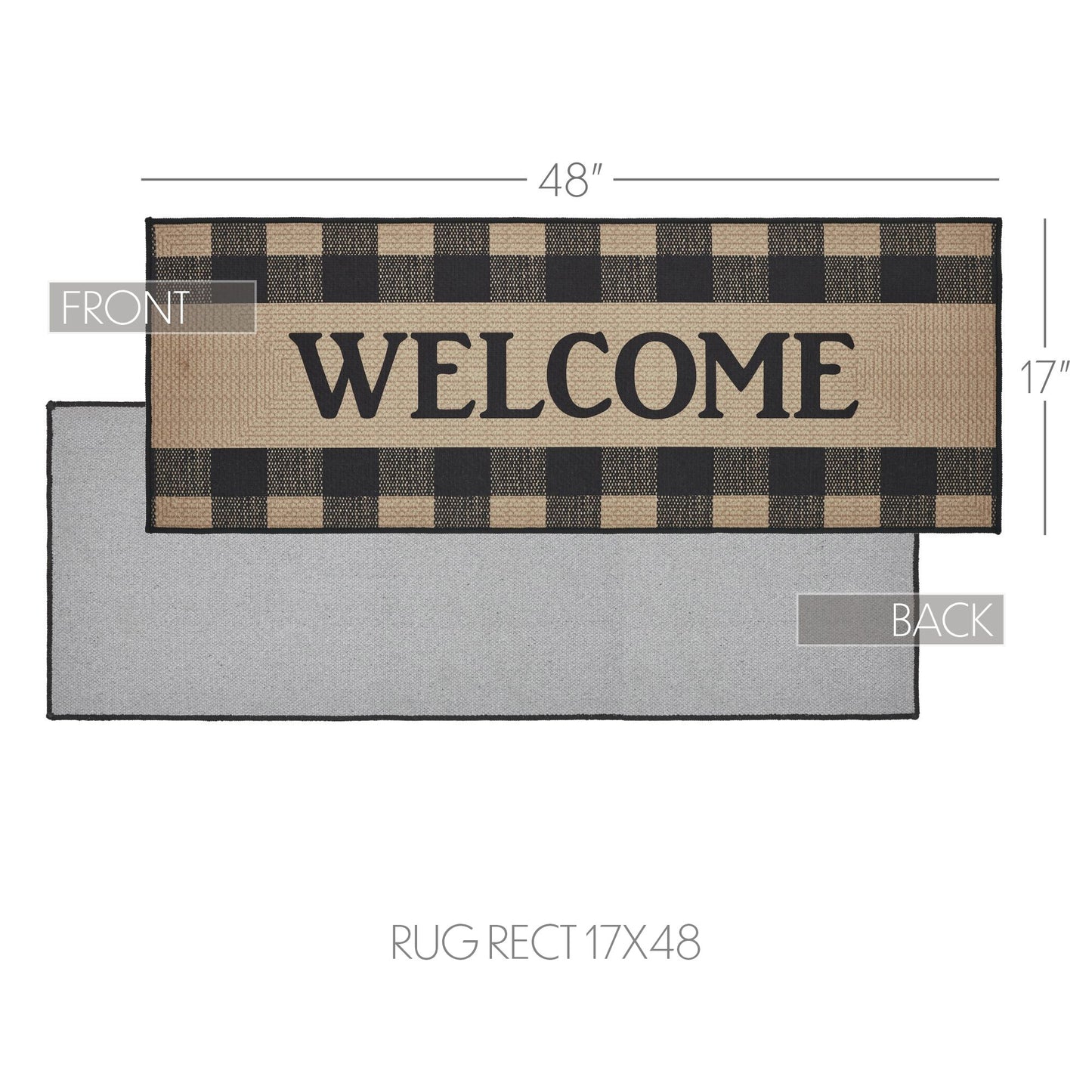 Black Check Welcome Indoor/Outdoor Rug Rect 17x48 SpadezStore