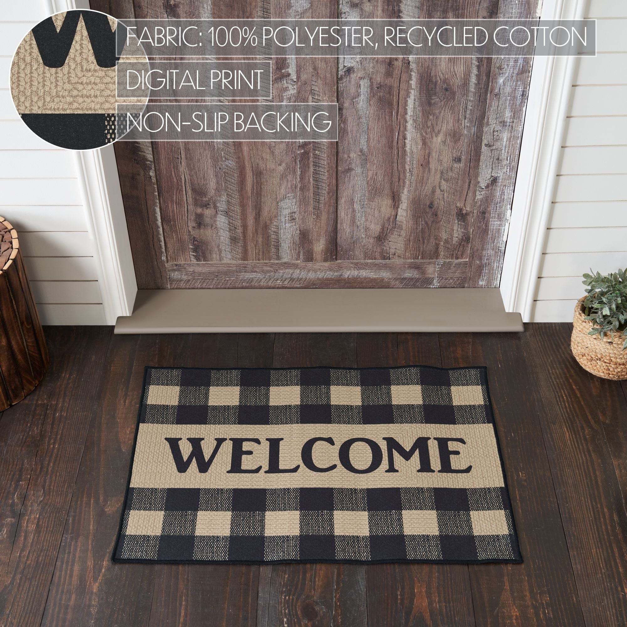 Black Check Welcome Indoor/Outdoor Rug Rect 24x36 SpadezStore