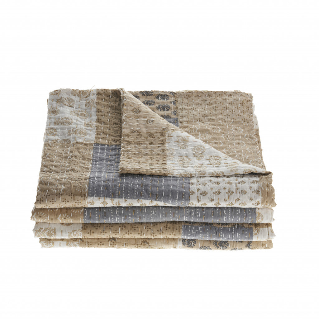 Cream Knitted Cotton Geometric Throw SpadezStore