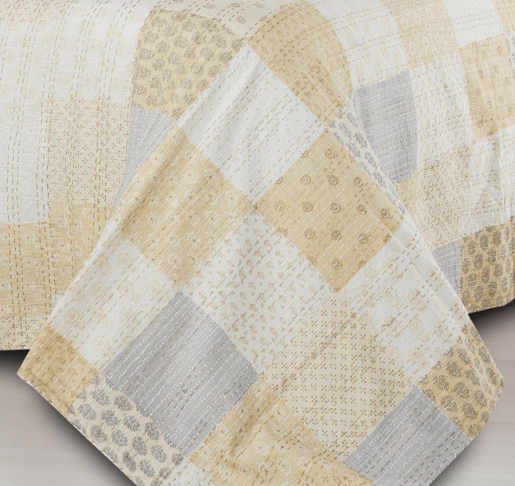 Cream Knitted Cotton Geometric Throw SpadezStore