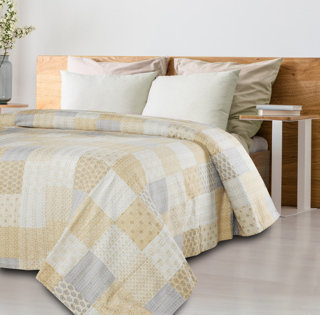Cream Knitted Cotton Geometric Throw SpadezStore