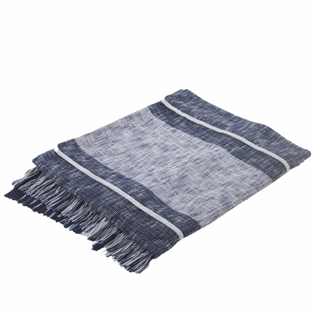 Blue Woven Cotton Geometric Throw - Thumbnail 2