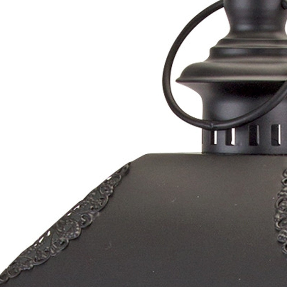 Set of Two White and Black Distressed Ornate Glass Wood and Metal Floor Lantern Candle Holders