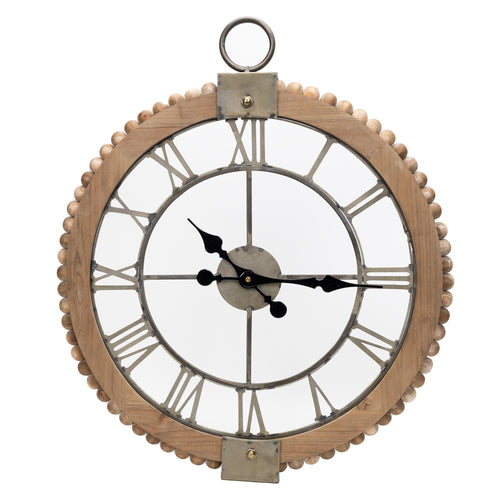 Beaded Wood Wall Clock with Metal Face 30"H SpadezStore