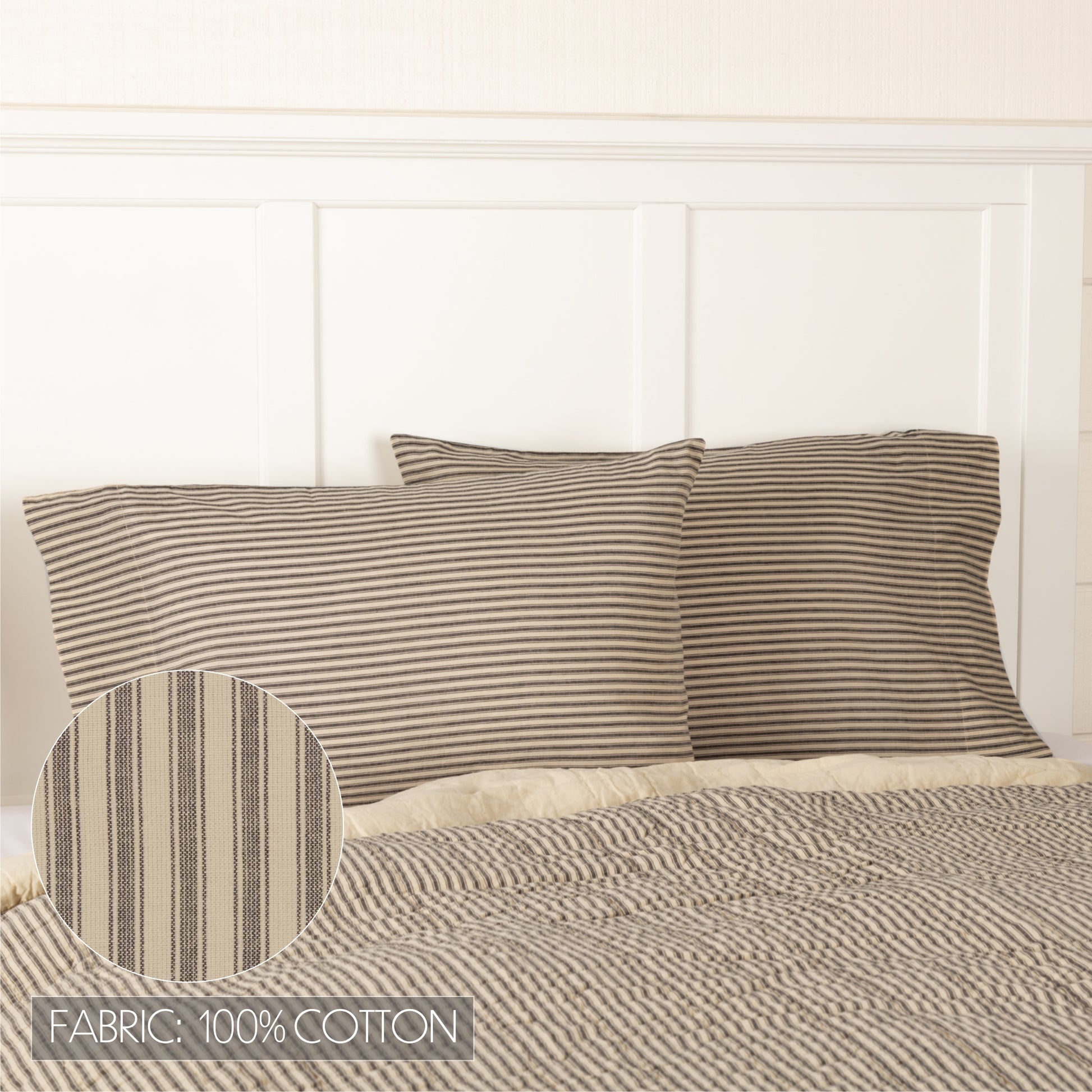 Sawyer Mill Charcoal Ticking Stripe Standard Pillow Case Set of 2 21x30 SpadezStore