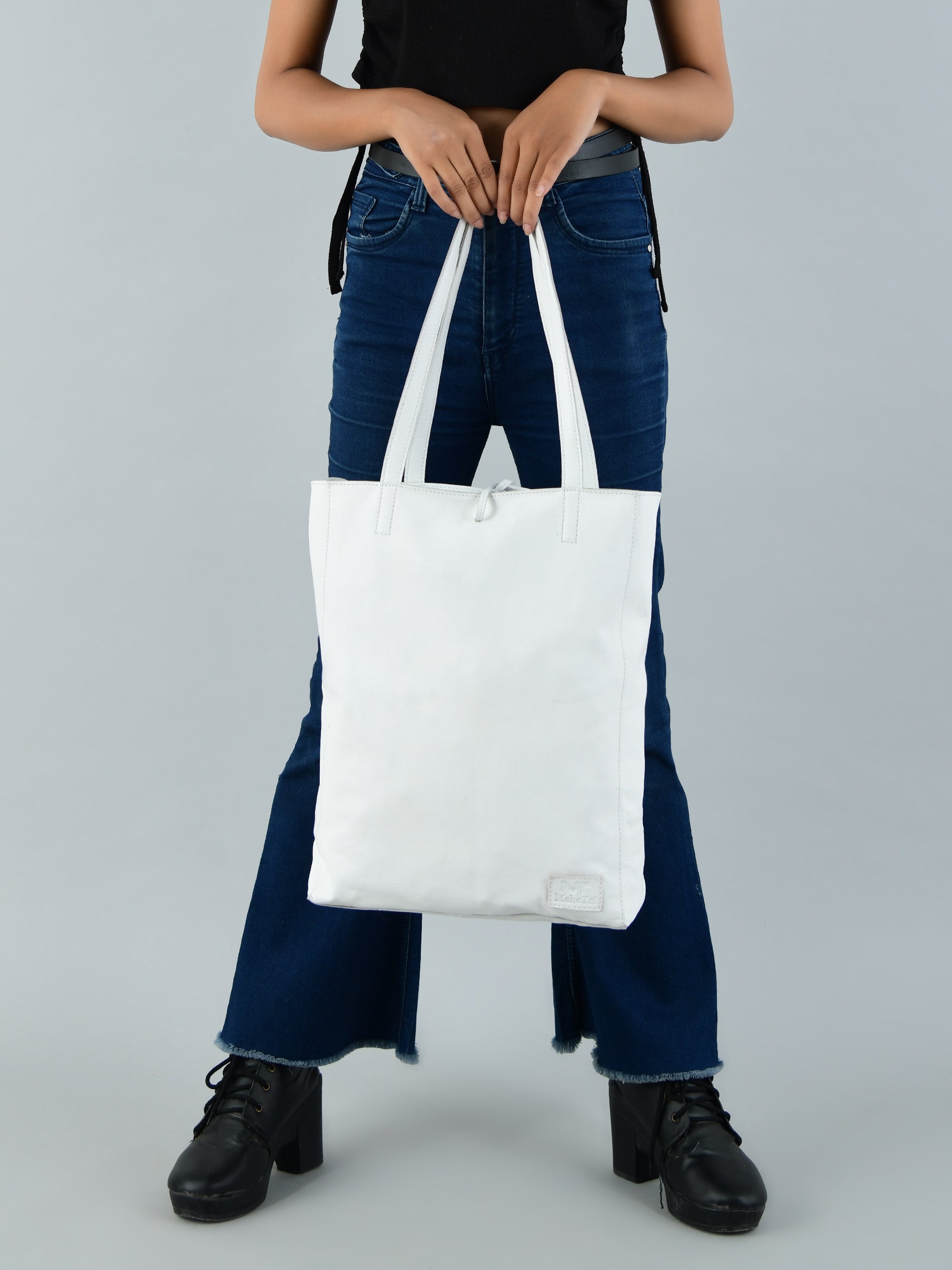 Classy Leather Bags White Leather Shoulder Tote Bag SpadezStore