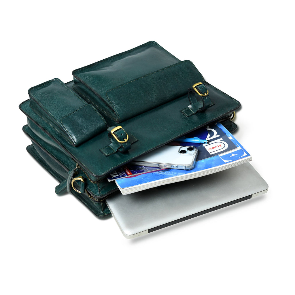 Classy Leather Bags Tuscany Italian Leather Briefcase, Green SpadezStore