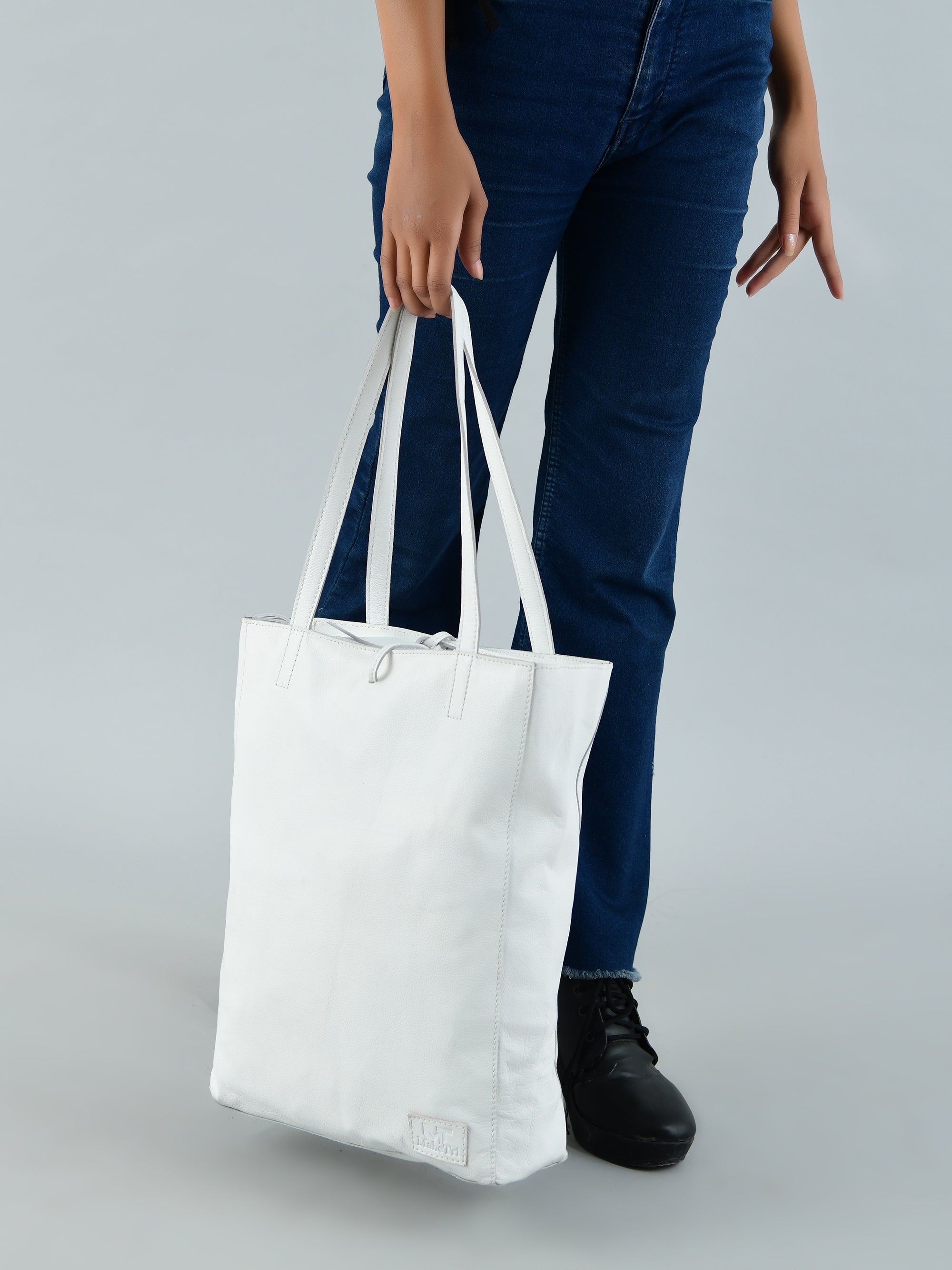 Classy Leather Bags White Leather Shoulder Tote Bag SpadezStore