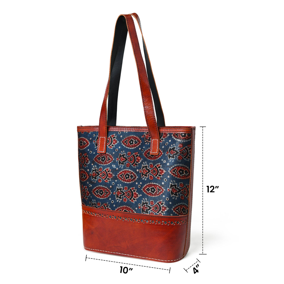 Classy Leather Bags Neela Ajrakh Leather Tote Bag