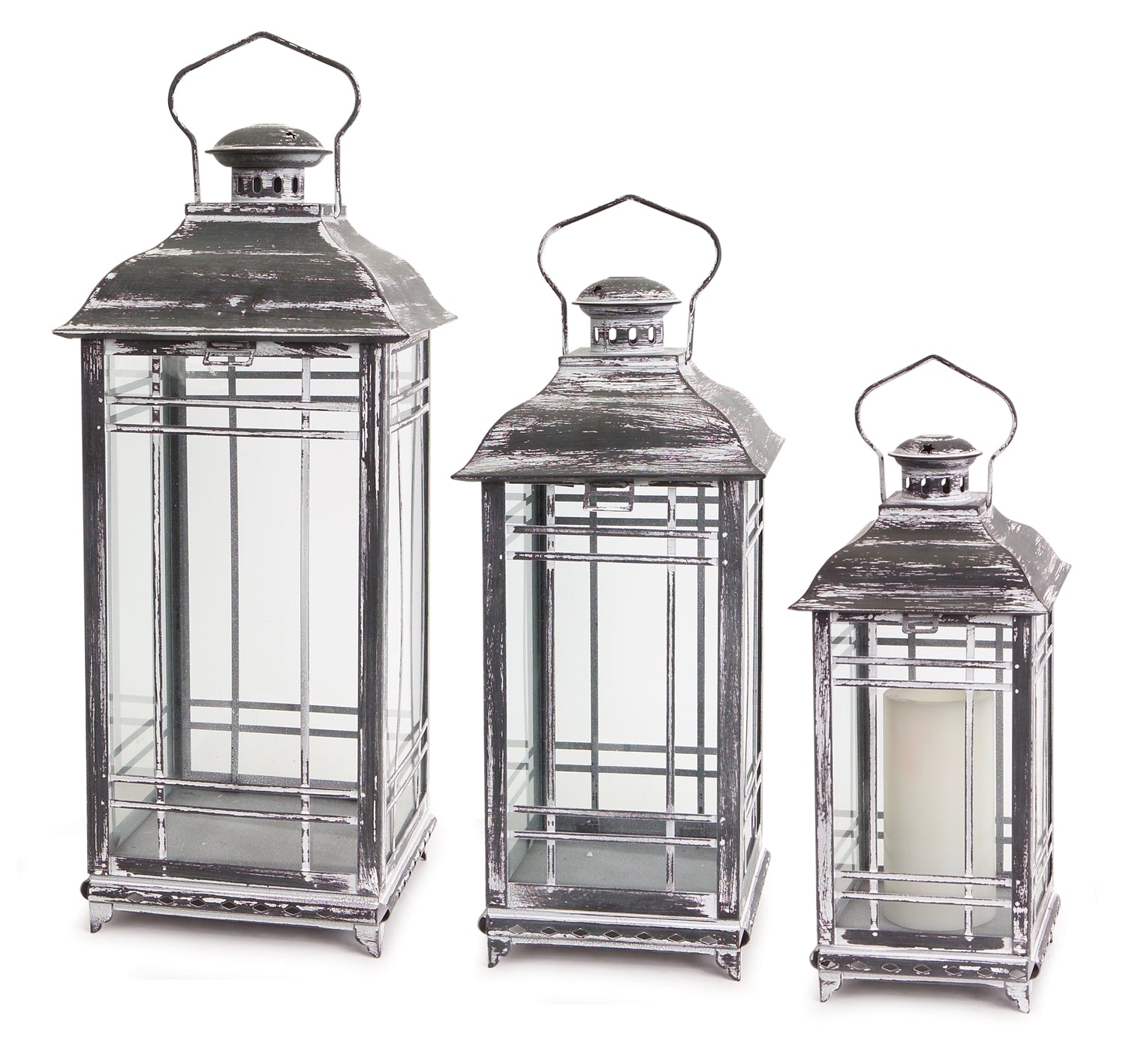 Traditional Grey Metal Lantern Set of 3 SpadezStore
